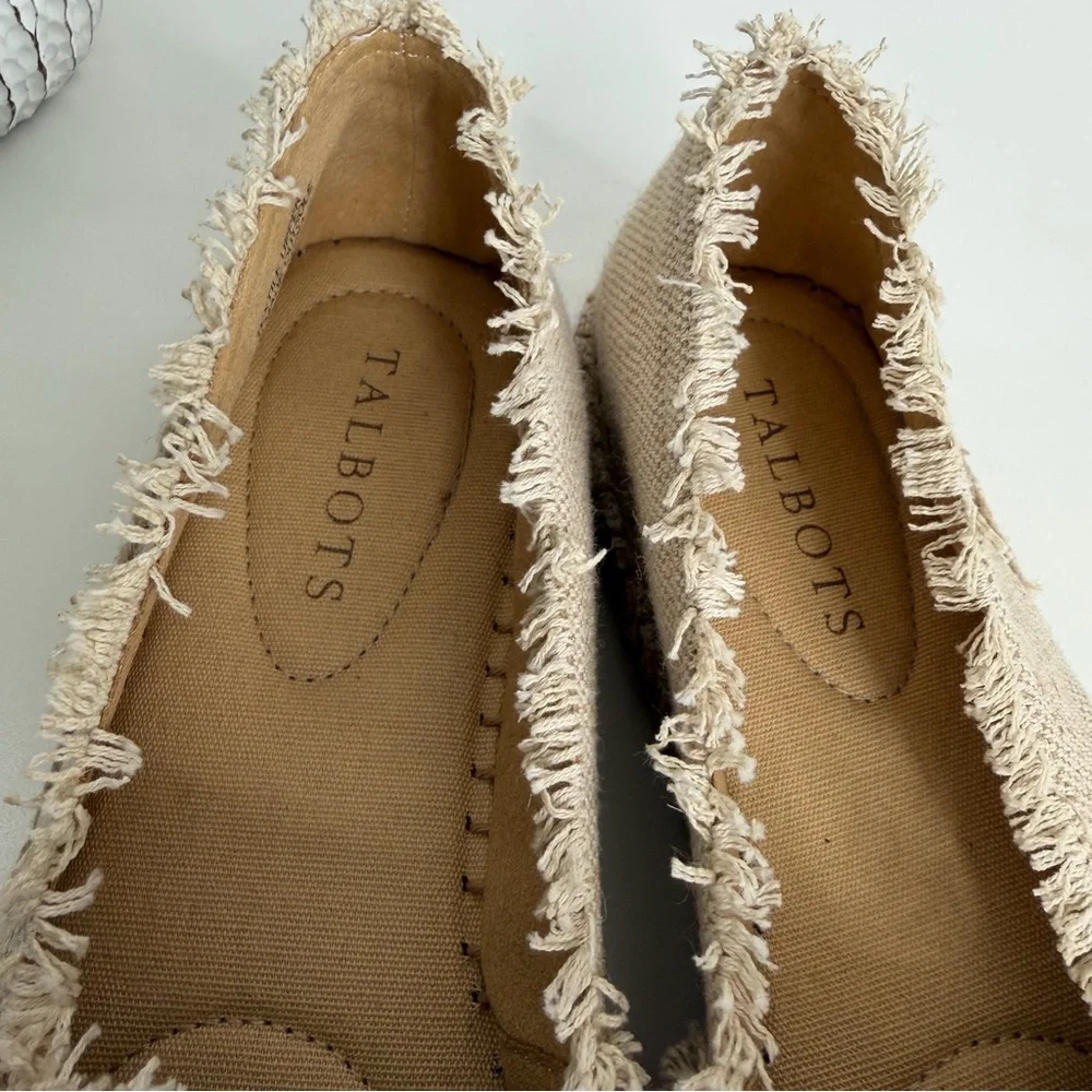 Talbots Izzy Frayed Metallic Espadrille Flats 8M Frayed Edge Resort Wear Coastal